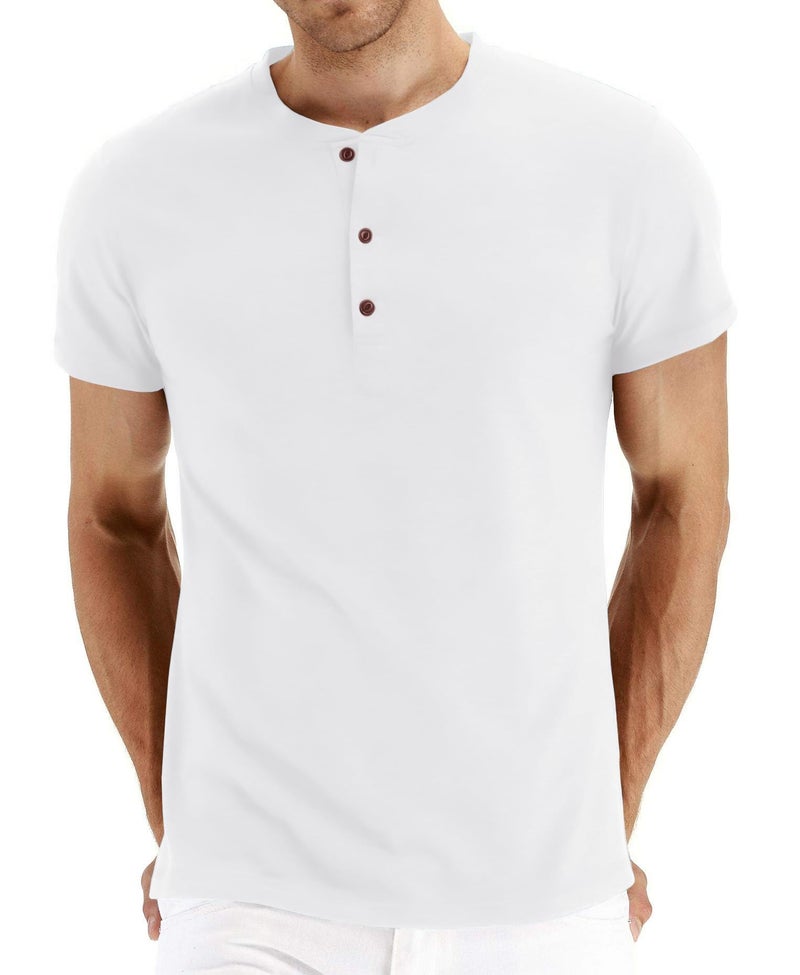 PEGENO Men's Casual Slim Fit Short Sleeve Henley T-Shirts Cotton Shirts (White-US XXL) - Image 1
